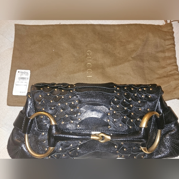 GUCCI Iconic Rare Vintage FW03 Tom Ford Black Studded Scaled Horsebit Bag Clutch - Picture 9 of 16